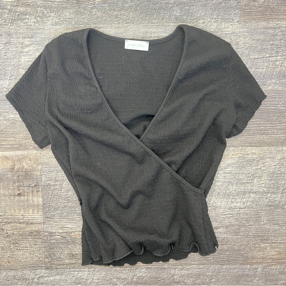 Juniper Blue Black Wrap Top size small S B131